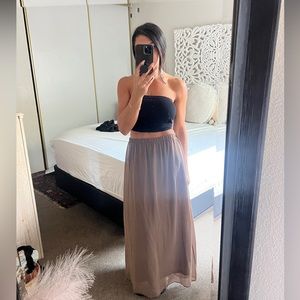 Sheer with full lining so not see thru maxi skirt, very lightweight